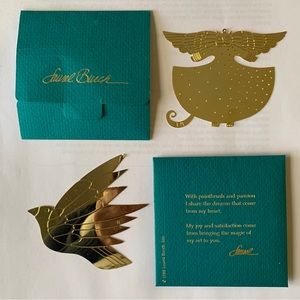 Two Laurel Burch Metal Ornaments: Cat Angel and Bird